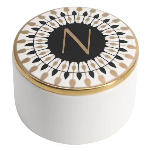 COLLECTIVE HOME - Monogram Jewelry Box, Bohemian Ceramic Trinket Box, Storage for Necklace Ring Bracelet Keys, Birthday Mother's Day Christmas Gift for Women, 3.25" x 2.5" (N) - color: N