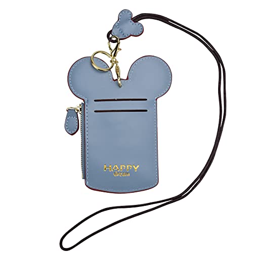 BUUFAN Chic Cute Travel PU Leather Student ID Card Holder Lanyard Neck Pouch Bag With Coin Wallet Purse for Students Women Kids Teens Girls (Blue) - color: Blue