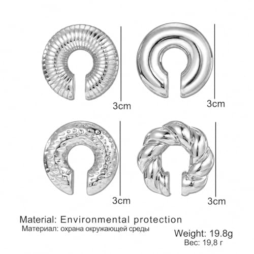 KISS WIFE 4 Pcs Chunky Ear Cuffs Non Piercing for Women, 14K Gold Plated Clip On Cartilage Hoop Earrings Jewelry Gifts - color: Silver