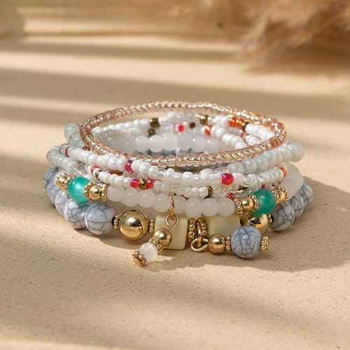 Beaded Bracelets for Women,Bohemian Stackable Style Multilayered Stretch Bracelets Friendship Jewelry Summer - color: Style 6, size: Bead