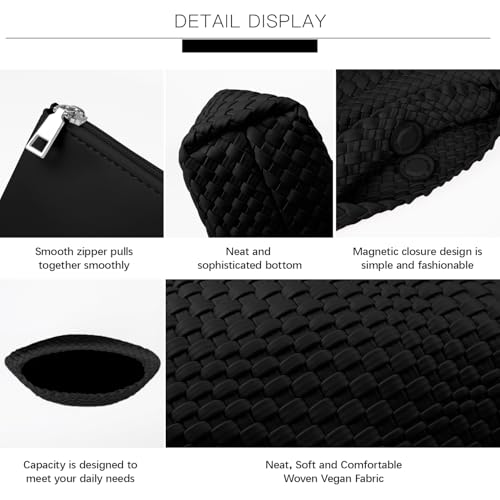 Woven Purses Bag for Women, Vegan Leather Handwoven Bags with Mini Handmade Purse - color: Black