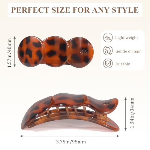 Medium Flat Hair Clips for Women, French Claw Clips Strong Hold for Thick & Thin Hair, Duckbill Hair Clips Non Slip for Driving Yoga - Tortoise Design, 4pcs - color: Yellow Tortoiseshell, Red Tortoiseshell, White Tortoiseshell, Black