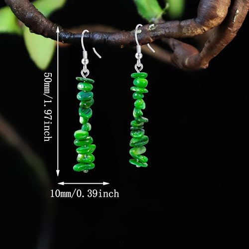 Handmade Bohemian Vintage Silver Nature Stone Beads Long Dangle Drop Earrings for Women - color: Bright Green