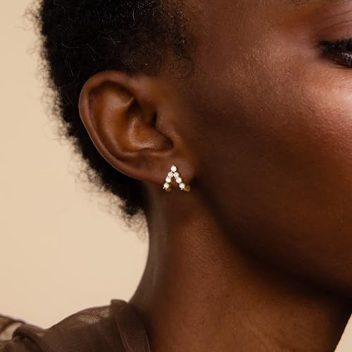 Gold Silver Earrings For Women,14K Gold/Silver Plated Hypoallergenic Stud Earrings For Women Trendy ,Minimalist Simple Unique Gold Silver Diamond Cubic Zirconia Stud Earrings Dainty Cute Jewelry Gifts - style: Diamond Stud-Gold