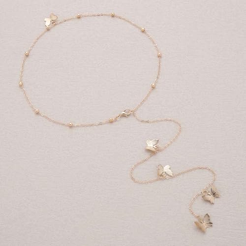 Vintage Butterfly Back Chain Necklace Gold Butterfly Backdrop Necklace Body Chain Wedding Bridal Necklaces Long Y Lariat Necklaces Summer Beach Backless Dress Jewelry for Women - color: Gold