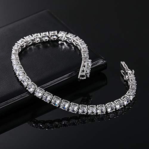 MDFUN 18k White Gold Plated CZ Tennis Bracelet, 4MM Cubic Zirconia Charm Bracelet for Women Men - style: 8.0" tennis bracelet