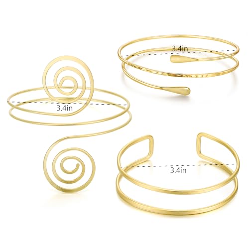 YVVLEE 3Pcs Arm Cuff for Women Open Upper Coil Bangle Bracelets Armlet Gold Silver Adjustable Armband Arm Bracelet Set - color: C