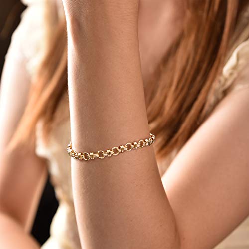 BENEIGE Women Bracelet 14K Gold Plated Paperclip Satellite Bead Ball Oval Cuba Cable Box Chain Daily Charm Layered Link Silver Bracelets Adjustable Jewelry - style: Link Cross Chain