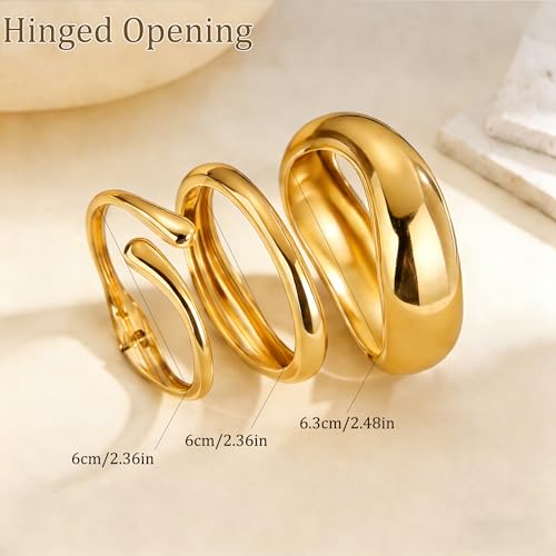 Chunky Gold Bangle Bracelets for Women, 14k Gold Plated Trendy Stackable Bangles Set, Dainty Cuff Bracelet Stack Jewelry for Gifts
