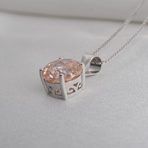 2ct Octagon Cut Morganite & Pink Cubic Zirconia Pendant Necklace - 18 inches 925 Sterling Silver Box Chain for Women, Gift Ready Jewelry