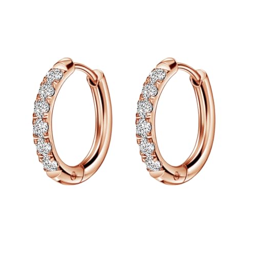 316L Surgical Stainless Steel Huggie Hoop Earrings with Cubic Zirconia, 10G 12G 14G 8-20mm Cartilage Lobe Earrings, 14G Piercing Jewelry - style: 10G 12mm Rose Gold Clear CZ