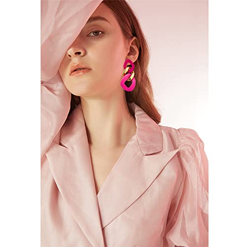 Charm Elegant Hollow Color Chain Acrylic Geometric Temperament Dangle Drop Earrings Bohemian Minimalist Hypoallergenic Jewelry Gift - color: Pink Gold Pink Earrings