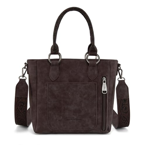 Montana West Western Cowhide Crossbody Bag for Women Designer Leather Tassel Top Handle Handbags - color: Coffee