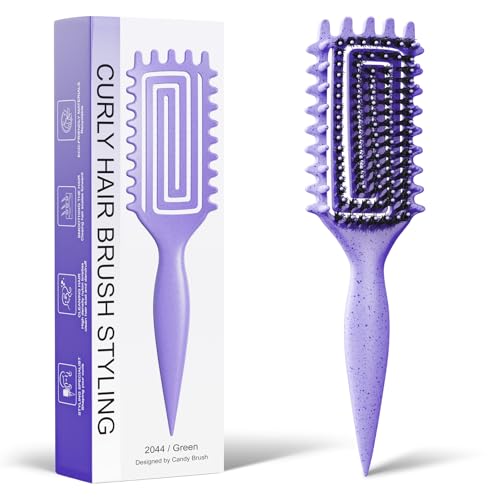 Curly Hair Brush, Curl Defining Brush with Soft Boar Bristles Detangling Tangled Glides, Wide-Teeth Design Effortlessly Shaping & Defining Curls, Curling Definer for Wet & Dry Hair (Purple) - color: Purple