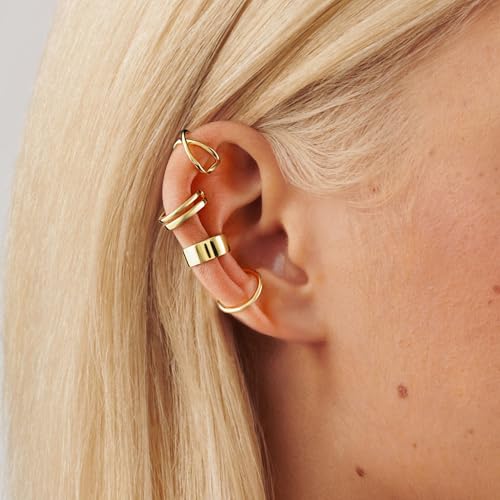 CHIC & ARTSY 925 Sterling Silver Ear Cuffs for Women, Non Piercing Clip On Cartilage Cuffs, Adjustable Fake Conch & Helix Earrings, Gold Plated & Oxidized Various Styles - color: ear cuff #5