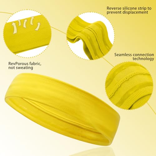 Workout Headbands Non Slip Headband Sport Headbands Sweatbands Elastic Sport Hair Bands for Sports Travel Indoor Fitness Gym - color: yellow