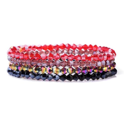 xuzhiyuan Women's Multilayer Crystal Beaded Bracelet Set - Boho Stackable Stretch Handmade Jewelry for Daily Wear & Gifting - color: Red