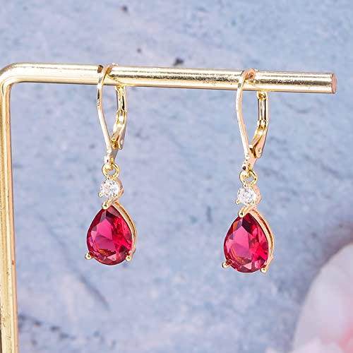 CiNily Teardrop Leverback Dangle Earrings for Women Hypoallergenic 14K Gold Plated Cubic Zircon Drop Earrings Fashion Crystal Earrings for Girls Jewelry Christmas Gifts - color: Red CZ-Gold
