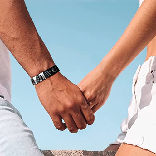 Custom Mens Bracelet Personalized Watch Band Engraved Name Bracelets for Men Customized ID Cuff Wristband Gift for Dad Husband - style: Black - 1.5cm_new