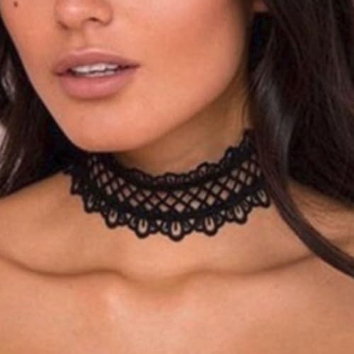 JAKAWIN Black Choker Necklace White Lace Chokers for Women - color: Black
