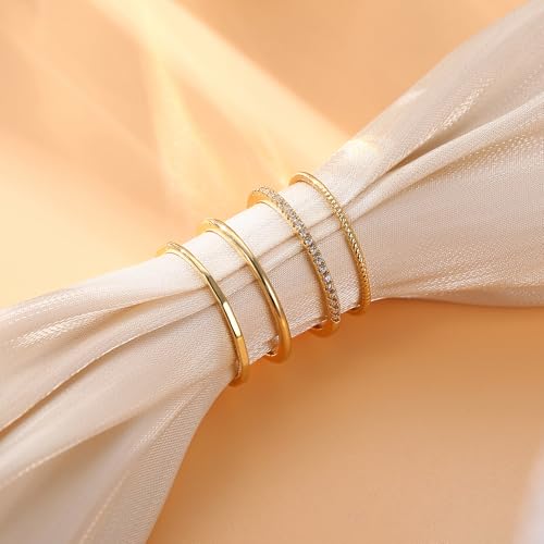 MILACOLATO 14K Gold Plated 1.3mm Thin Stackable Rings for Women - Minimalist Non Tarnish Half Cubic Zirconia Band Rings - Dainty Trendy Statement Stacking Rings Set Size 5-10 - color: 14K Gold