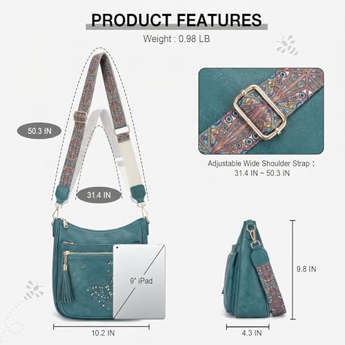 KITEVIUN Medium Crossbody Bags for Women Trendy, Women's Butterfly Shoulder Handbags with Tassel - color: 02-peacock Blue