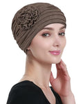 Alnorm Flower Design Chemo Hair Loss Caps Cancer Headwear for Women - color: Hemp Camel