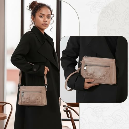 MEITRUE Wristlet Wallet Small Crossbody Bags for Women Clutch Purse Leather Phone Purse with Adjustable & Detachable Strap - color: A1-apricot-179