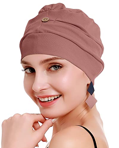 osvyo Cotton Chemo Turbans for Women Cancer Hairloss hat - Cotton Lightweight Headwear Sealed Packaging - color: Cotton Sand Brown