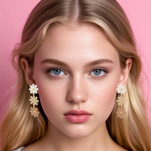 Raffia Flower Earrings Boho Handmade Straw Wrapped Drop Dangle Earrings for Women Summer Beach Jewelry - color: khaki