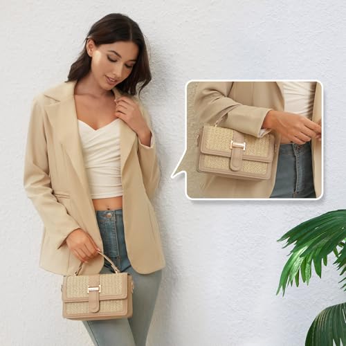 Straw Crossbody Bags for Women Summer Straw Clutch Bag Woven Beach Purse Vacation Handbags | Straw - color: A Khaki