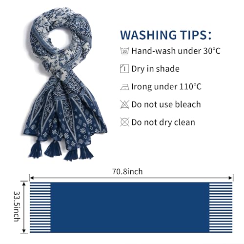 QIUTIMIY Scarf for Women Lightweight Soft Floral Leopard Printed Scarves Fall Winter Fashion Shawl Wrap with Fringe - color: Flower-blue White