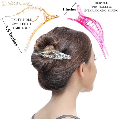 RC ROCHE 6 Pcs Flat French Claw Hair Clips For Women Thick Curly Hair Barrettes Duckbill Concord Side Slide Extra Hold Curved Eyelet Strong Hold Grip, Medium Transparent Multicolor - color: Transparent