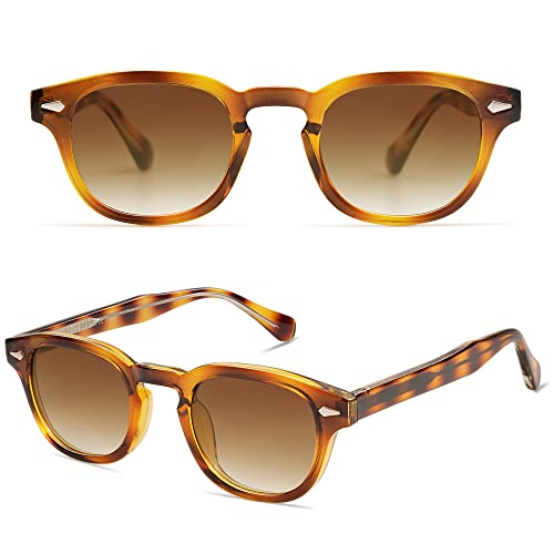 SOJOS Retro Small Round Sunglasses for Men Women Trendy Circle Style UV400 Lenses Unisex Sun Glasses SJ2251 - color: Brown Pattern/Brown Grading