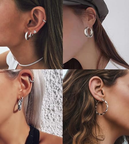 36 Pairs Gold Hoop Earrings Set for Women, Chunky Gold Earrings Multipack, Trendy Silver Hoop Earring Pack Jewelry - color: Style1-silver