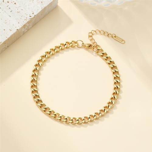Dainty Ankle Bracelets for Women 18K Gold Plated Satellite Beaded Herringbone Lip Chain Anklets Simple Minimalist Summer Beach Foot Jewelry Christmas Gifts - color: Cuban-Gold