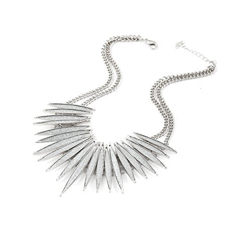 MOLOCH Sparkling Druzy Leaf Choker Necklace Fashion Gold-Tone Collar Necklace Bib Statement Chunky Tribal Necklace Woman Jewelry - color: silver