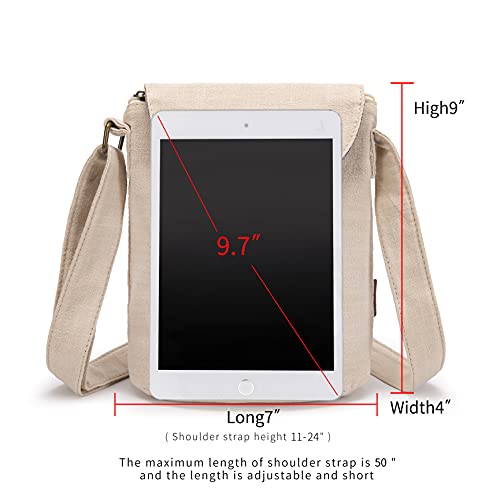 OPQRSTU Women's Retro Small Size Canvas Shoulder Bag Hippie Boho Crossbody Handbag - color: Off-white