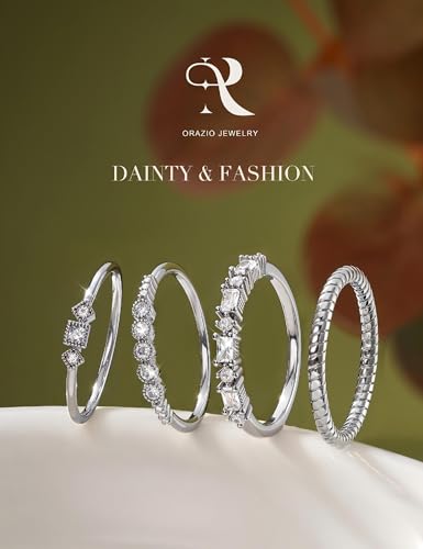 ORAZIO 14K Gold Plated Stackable Rings for Women Non Tarnish Dainty Cubic Zirconia Wedding Engagement Bands Ring Set Minimalist Trendy Statement Anniversary Promise Thumb Stacking Rings Size 6-10 - color: White CZ-Silver Tone
