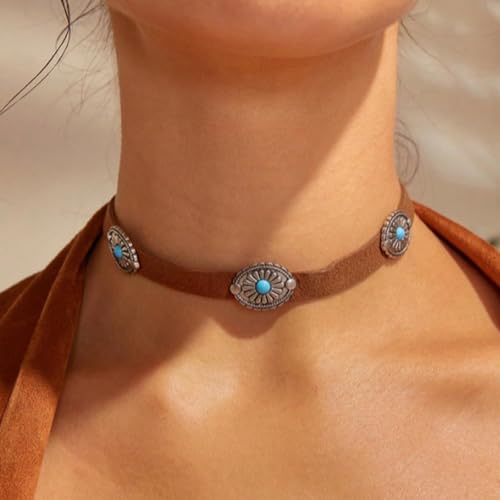 Boho Outfits for Women Boho Necklaces Country Concert Outfits Nashville Western Jewelry Choker Necklaces Long Leather Necklace Western Dress Jewelry Country Cowgirl Accessories Gifts - color: K7-Brown