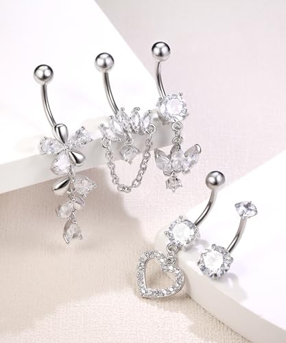 Shakalaka Dangle Belly Button Rings Piercing Jewelry for Women Surgical Stainless Steel Navel Dangly - color: Silver