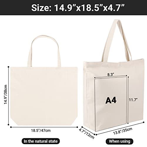Segarty Canvas Tote Bag with Zipper, 3 Pack 18x15 Blank Canvas Bags for Women, Reusable Tote Bags Aesthetic with Natural Cotton Cloth Shoulder Strap, Bulk for DIY Grocery Beach Travel Gift - size: 18"x15"x4.7", style: Beige_3pcs