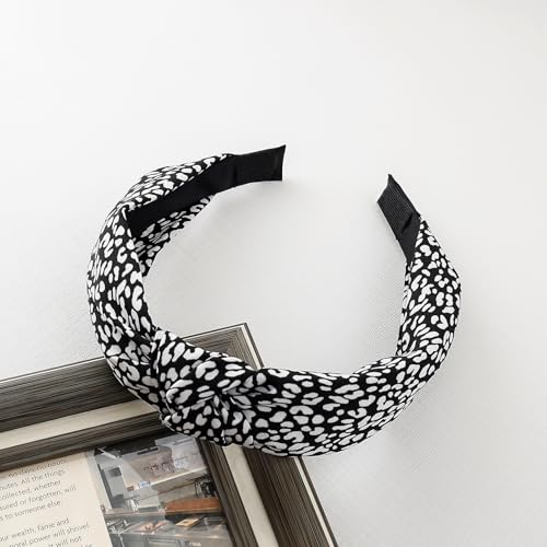 3-Piece Top Knotted Floral Pattern Headbands for Women & Girls, Cute Flower Print Knot Headband, Non Slip Fashion Hair Bands Hairbands (Black) - color: Black