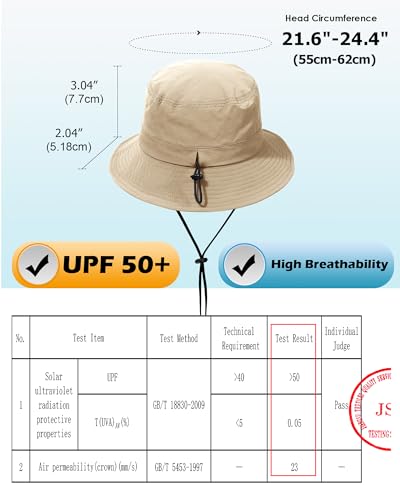 Water-Resistant Bucket Hat for Women Men Rain Hat UPF 50+ Boonie Sun Hat Foldable Summer Floppy Fishing Safari Hats - color: Khaki