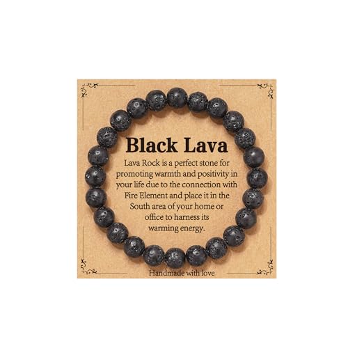 Gnamy Healing Crystal Bracelet for Women, Natural Stone Beaded Healing Crystal Bracelet Triple Protection Stress Relief Beads Jewelry Birthday Gifts Jewelry for Her - style: Black Lava