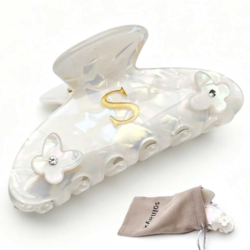 Iridescent Pearl Hair Claw Clip with Butterfly & Initial Charm, Fashionable Acrylic Hair Accessories for Women - color: S
