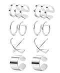 Tornito 4-10 Pairs Stainless Steel Ear Cuff Helix Cartilage Clip On Wrap Earrings Fake Nose Ring Non-Piercing Adjustable - color: A4: 4 Pairs, Silver Tone