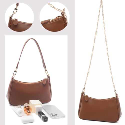 Shoulder Bag for women Crossbody Bags Retro Classic Small Hobo Purse Clutch Tote Handbags with Zipper Closure - color: Brown