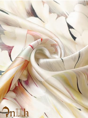 Silky Scarf for Women Lightweight Satin Bandanas Neck Hair Wrap For Sleeping Head Scarves 27.5" - color: A11 Light Petals/27.5"