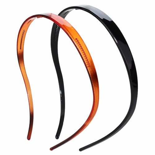 2 Pack Headbands Designed for Glasses Wearers Flex No Pressure Hairbands for Women Comfortable Plastic thin Headbands with Teeth-Bright Surface - color: 2 PCS-Bright Surface